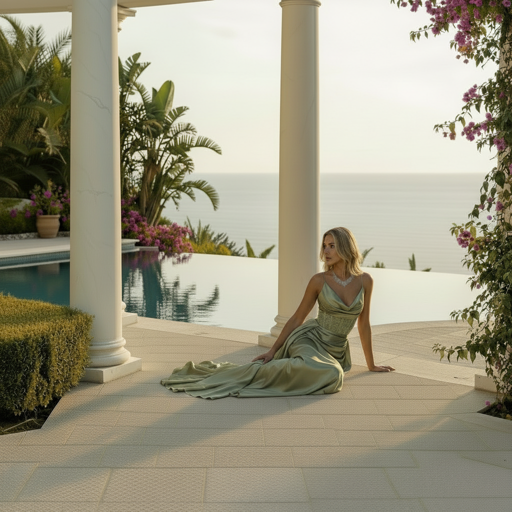 Strapless Draped Satin Evening Gown | Mint, Old Green, Champagne Black Pink