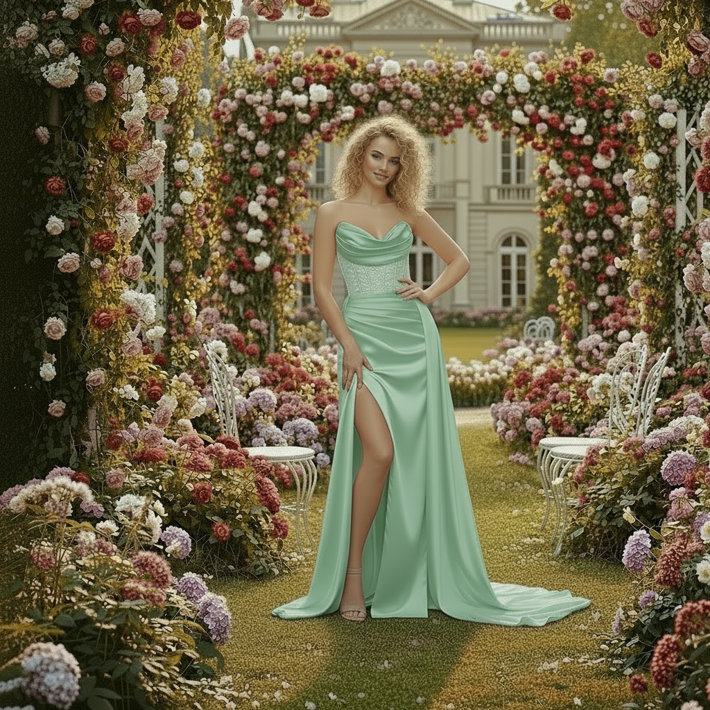 Strapless Draped Satin Evening Gown | White Royal Blue Mint Silver Gray Orange