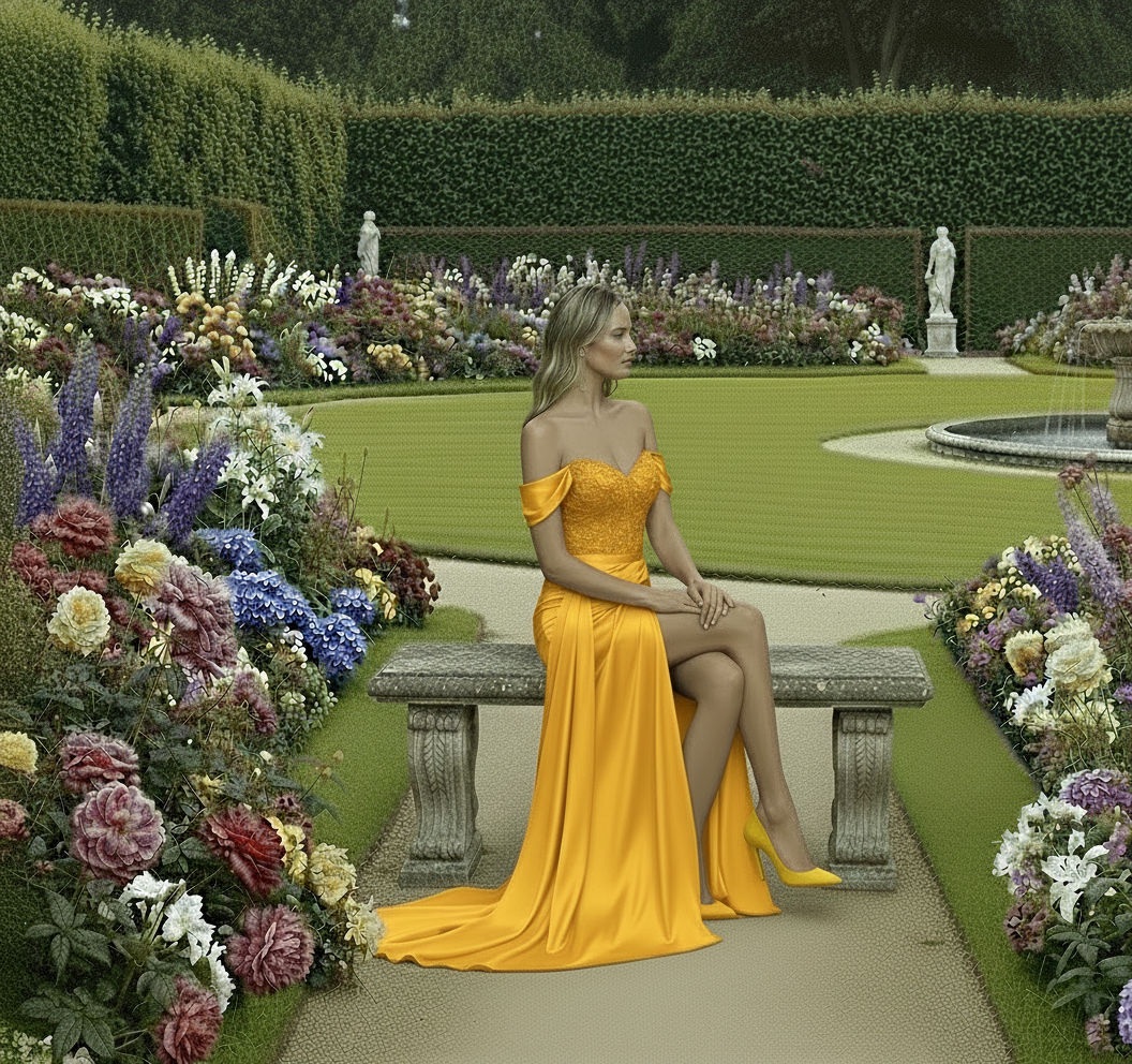 Off-Shoulder Lace Bodice Evening Gown | Yellow Navy Lilac Orange | WS-2026-0052