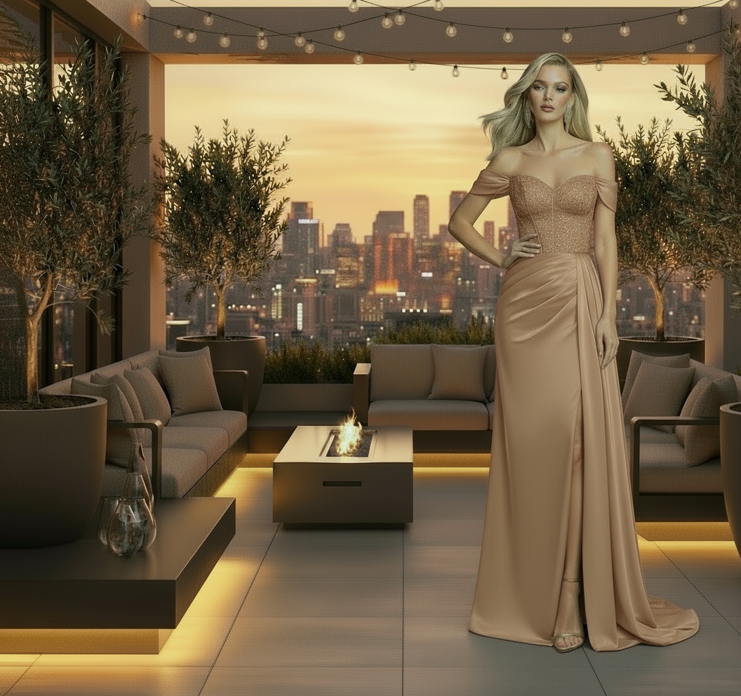 Luxury Off-Shoulder Lace Bodice Evening Gown | Black, White, Red, Beige | WS-2026-002