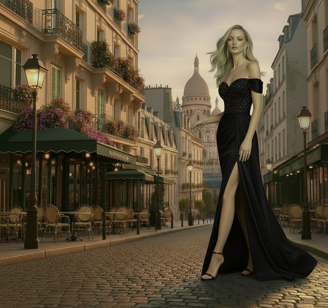 Luxury Off-Shoulder Lace Bodice Evening Gown | Black, White, Red, Beige | WS-2026-002