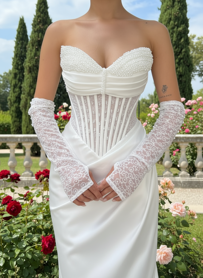 Luxury Mermaid Gown with Crystal Embellished Sleeves