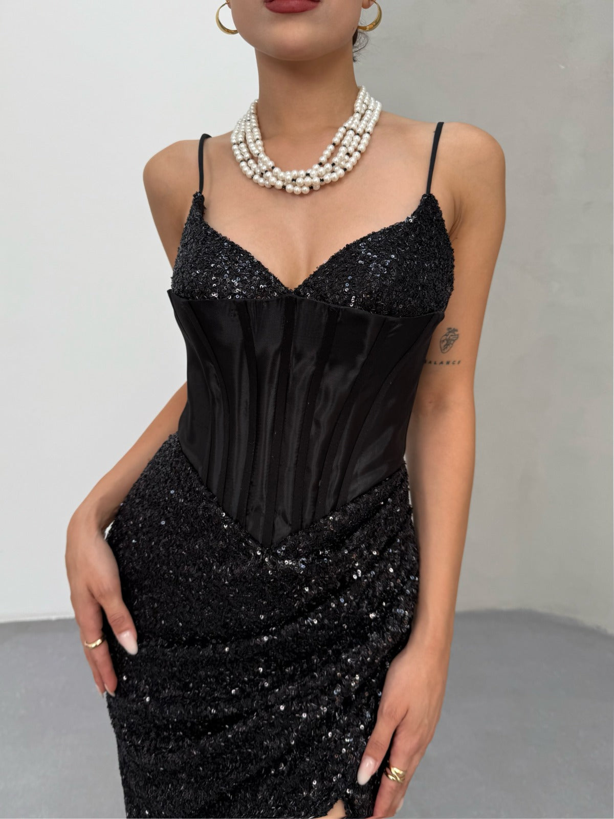 Black Sequin Mermaid Gown with Corset Back - Custom Order
