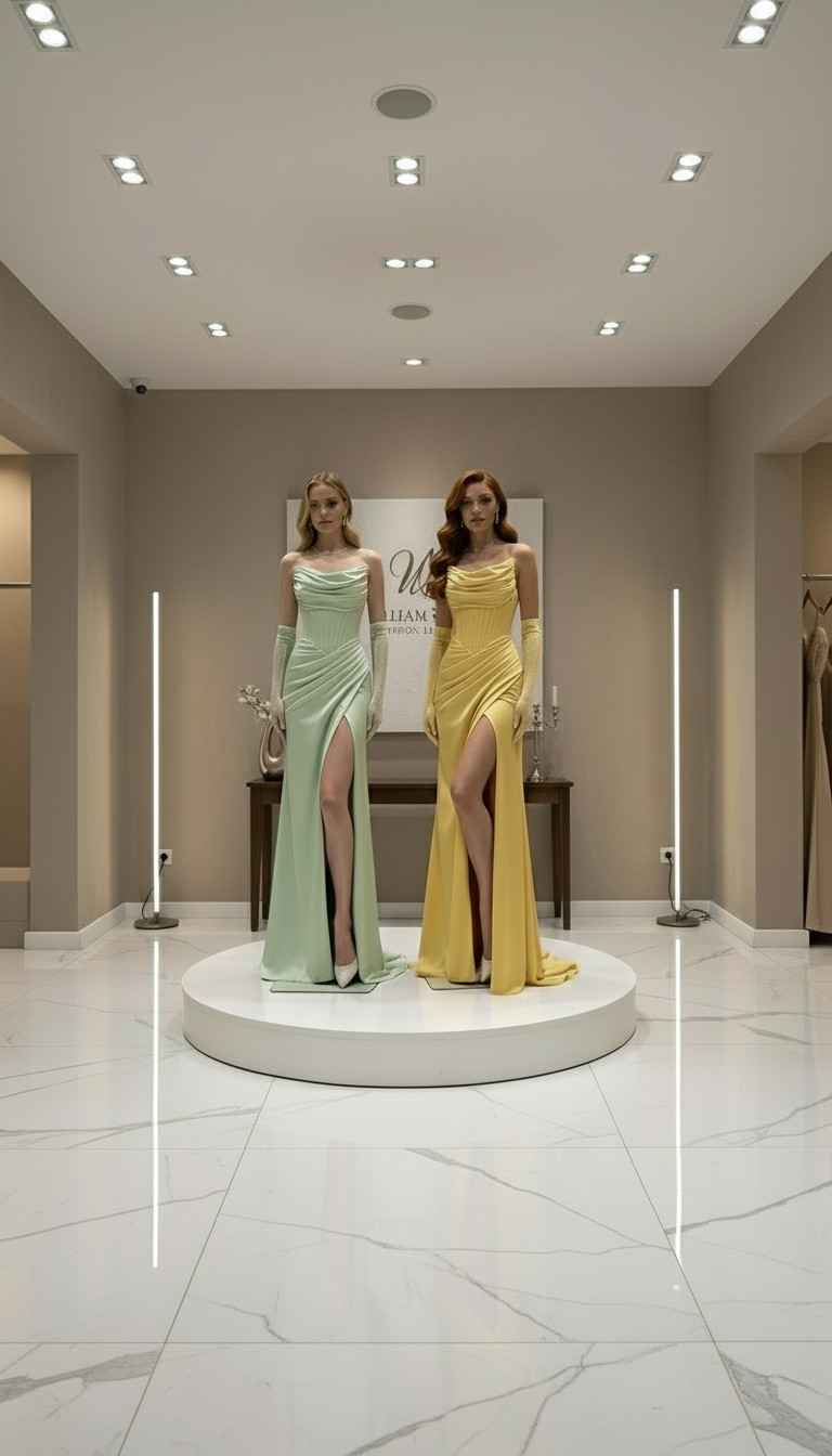 White Cowl Neck Pearl Embellished Satin Evening Gown - Made to Order