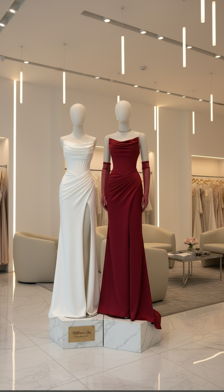 White Cowl Neck Pearl Embellished Satin Evening Gown - Made to Order