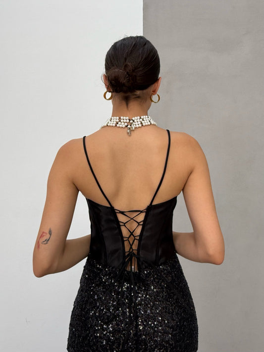 Black Sequin Mermaid Gown with Corset Back - Custom Order