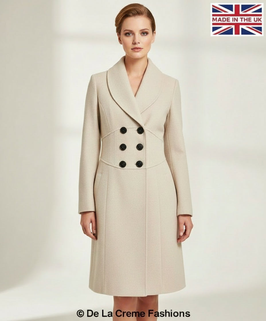 De La Creme - Womens Slim Fit Double Breasted Roll Collared Coat
