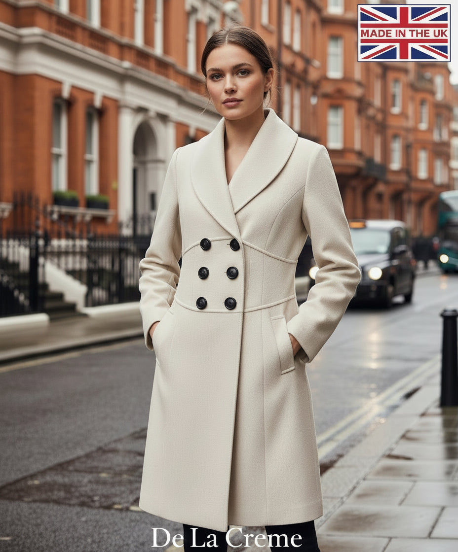 De La Creme - Womens Slim Fit Double Breasted Roll Collared Coat