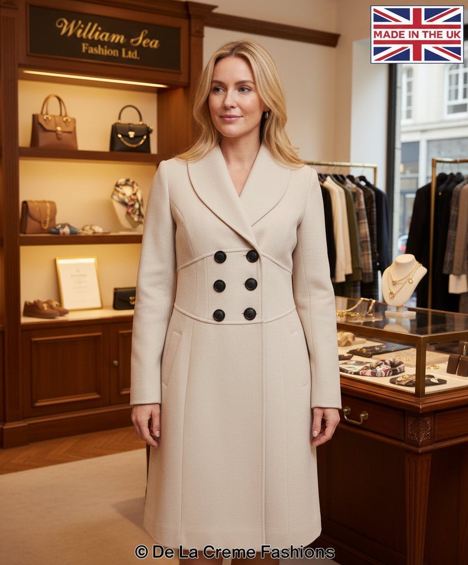 De La Creme - Womens Slim Fit Double Breasted Roll Collared Coat