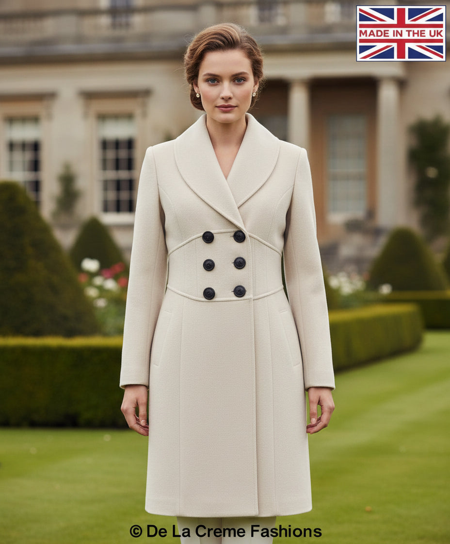 De La Creme - Womens Slim Fit Double Breasted Roll Collared Coat