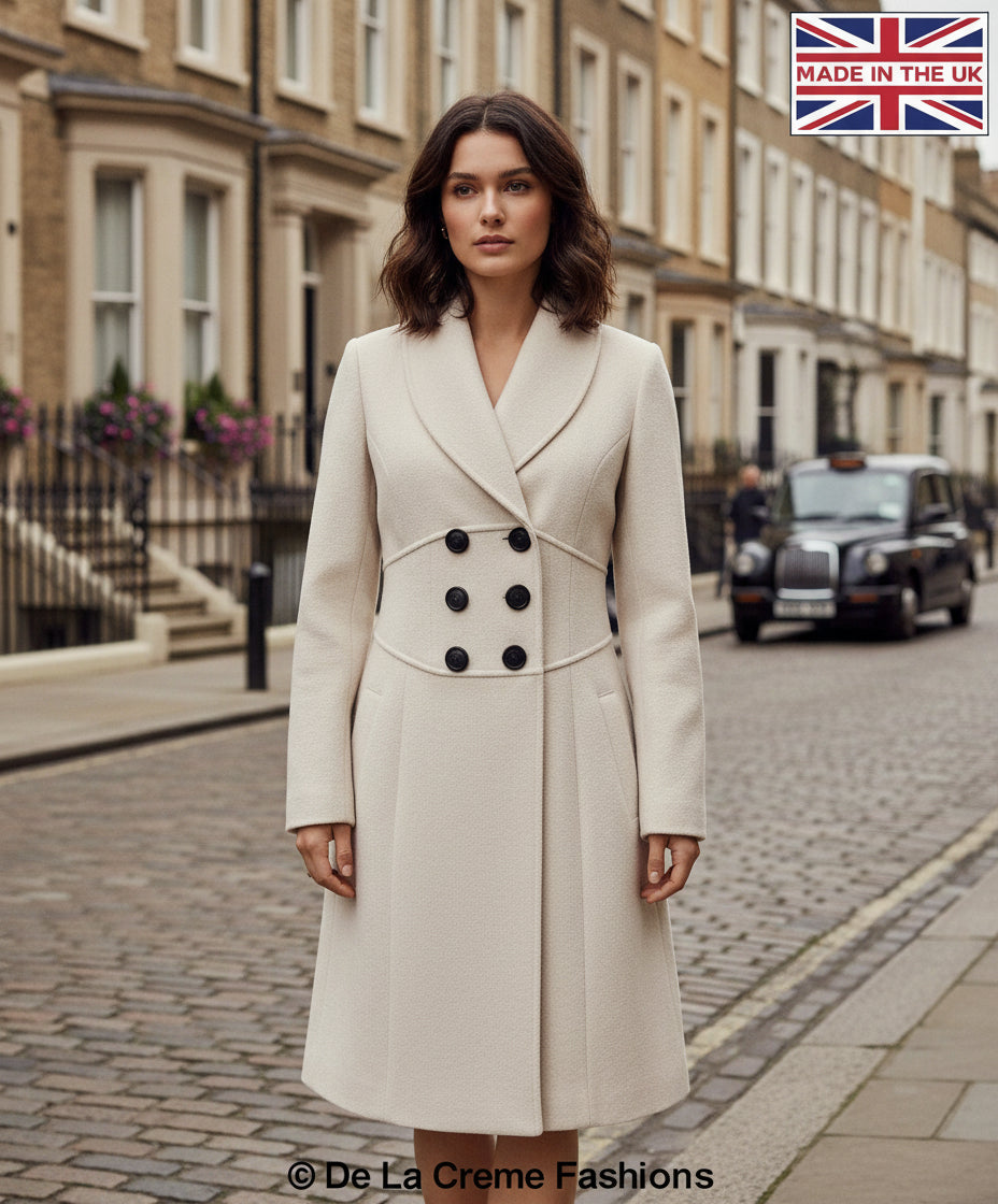 De La Creme - Womens Slim Fit Double Breasted Roll Collared Coat