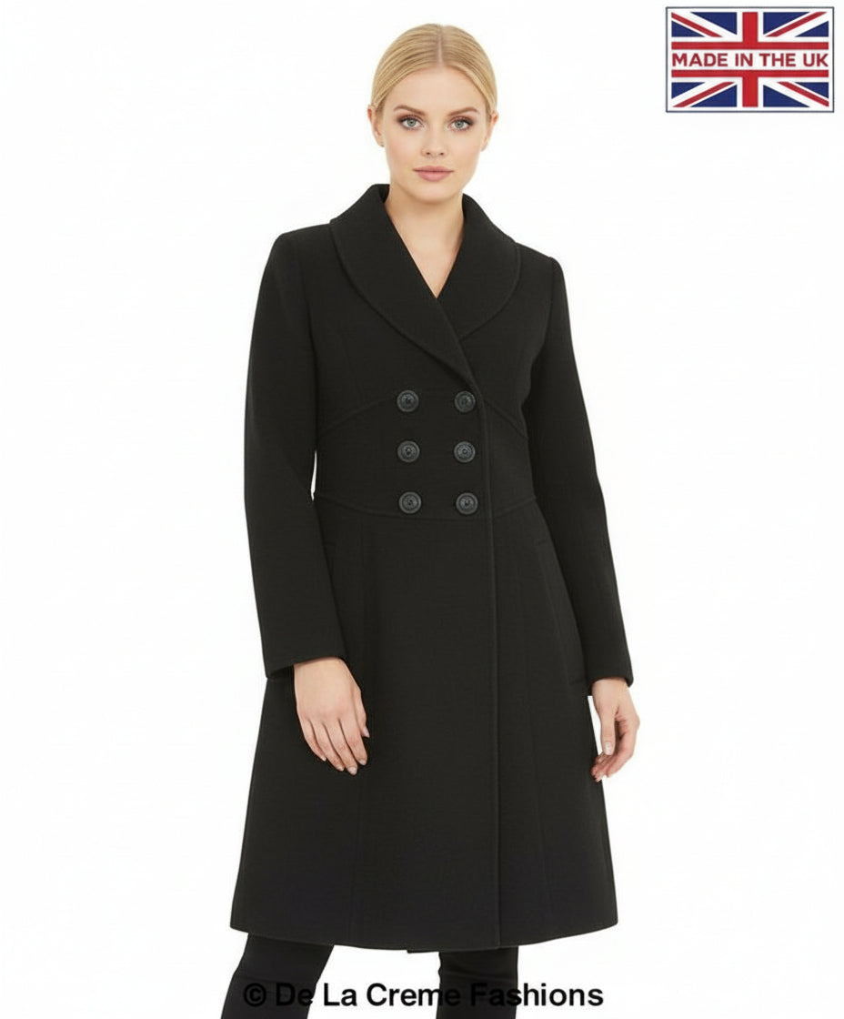 De La Creme - Womens Slim Fit Double Breasted Roll Collared Coat