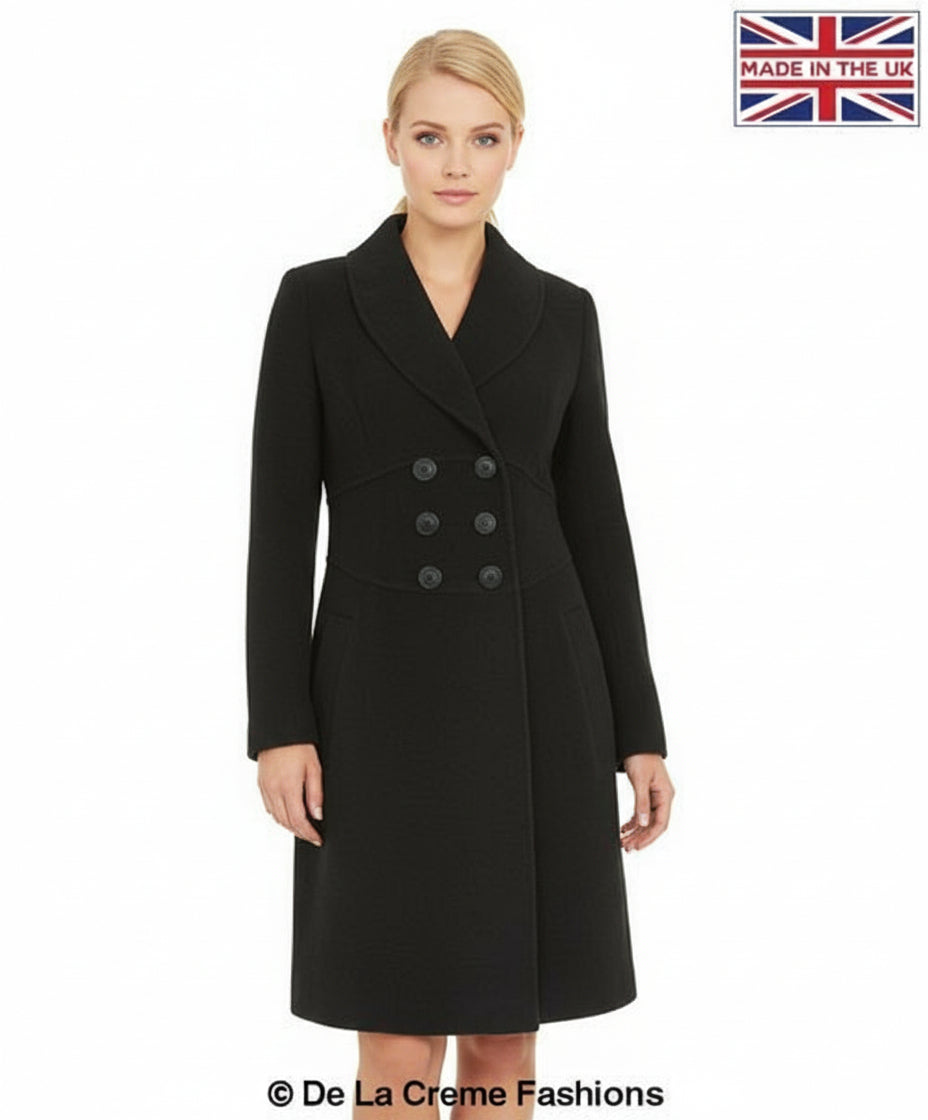 De La Creme - Womens Slim Fit Double Breasted Roll Collared Coat