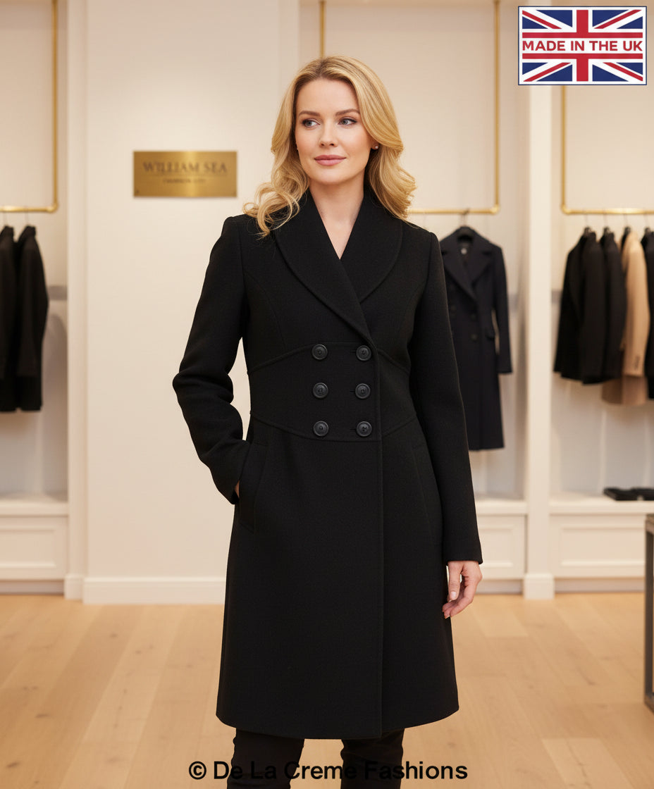 De La Creme - Womens Slim Fit Double Breasted Roll Collared Coat