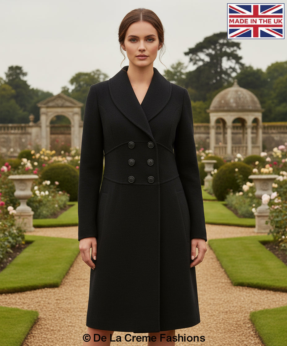 De La Creme - Womens Slim Fit Double Breasted Roll Collared Coat