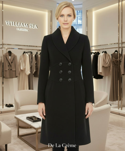 De La Creme - Womens Slim Fit Double Breasted Roll Collared Coat