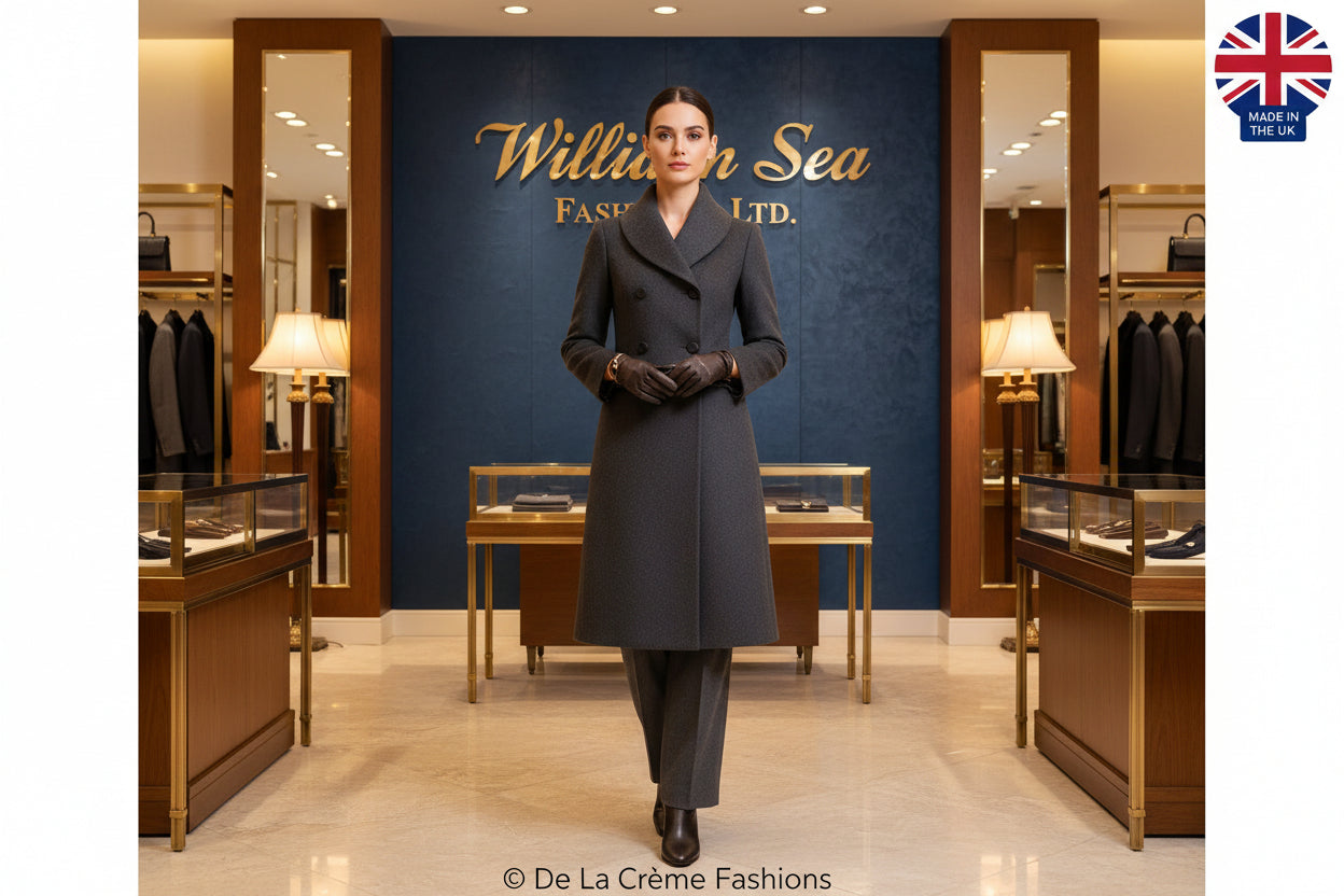 De La Creme - Womens Slim Fit Double Breasted Roll Collared Coat