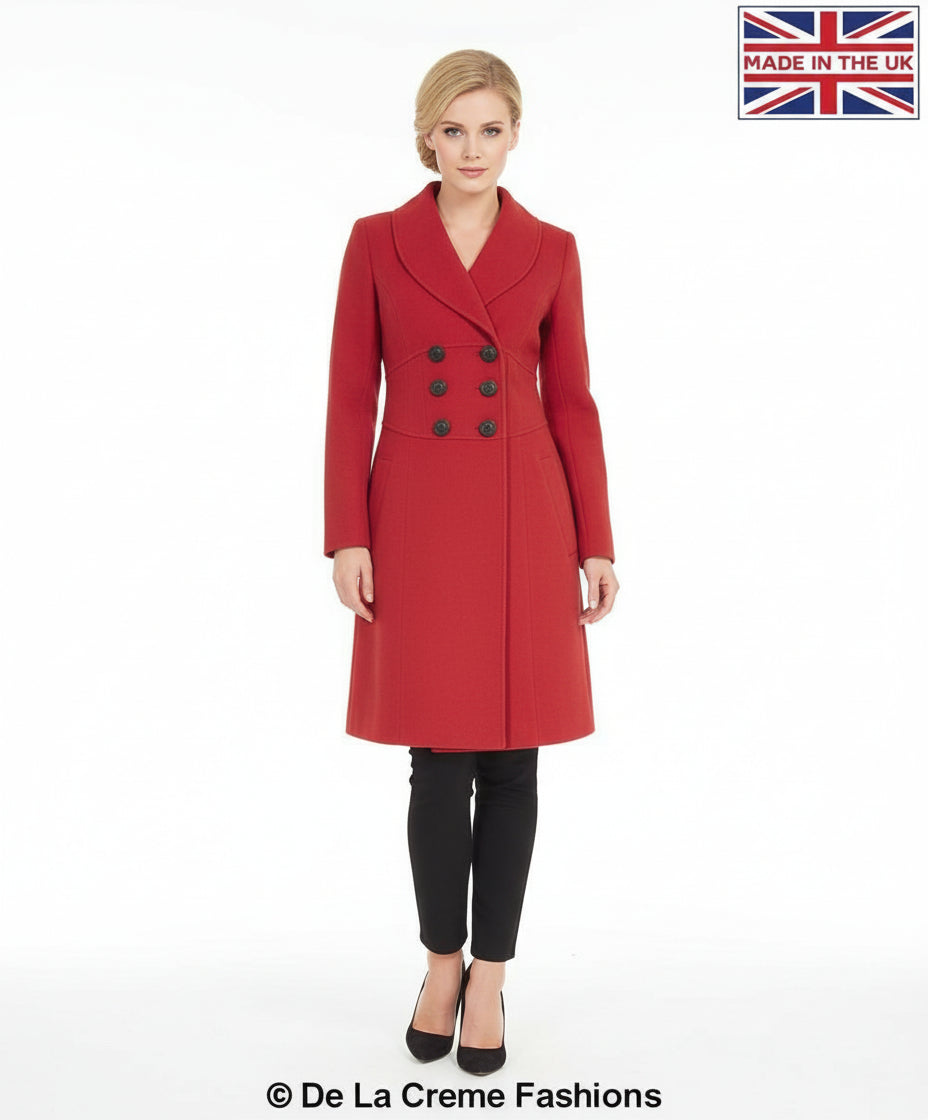 De La Creme - Womens Slim Fit Double Breasted Roll Collared Coat