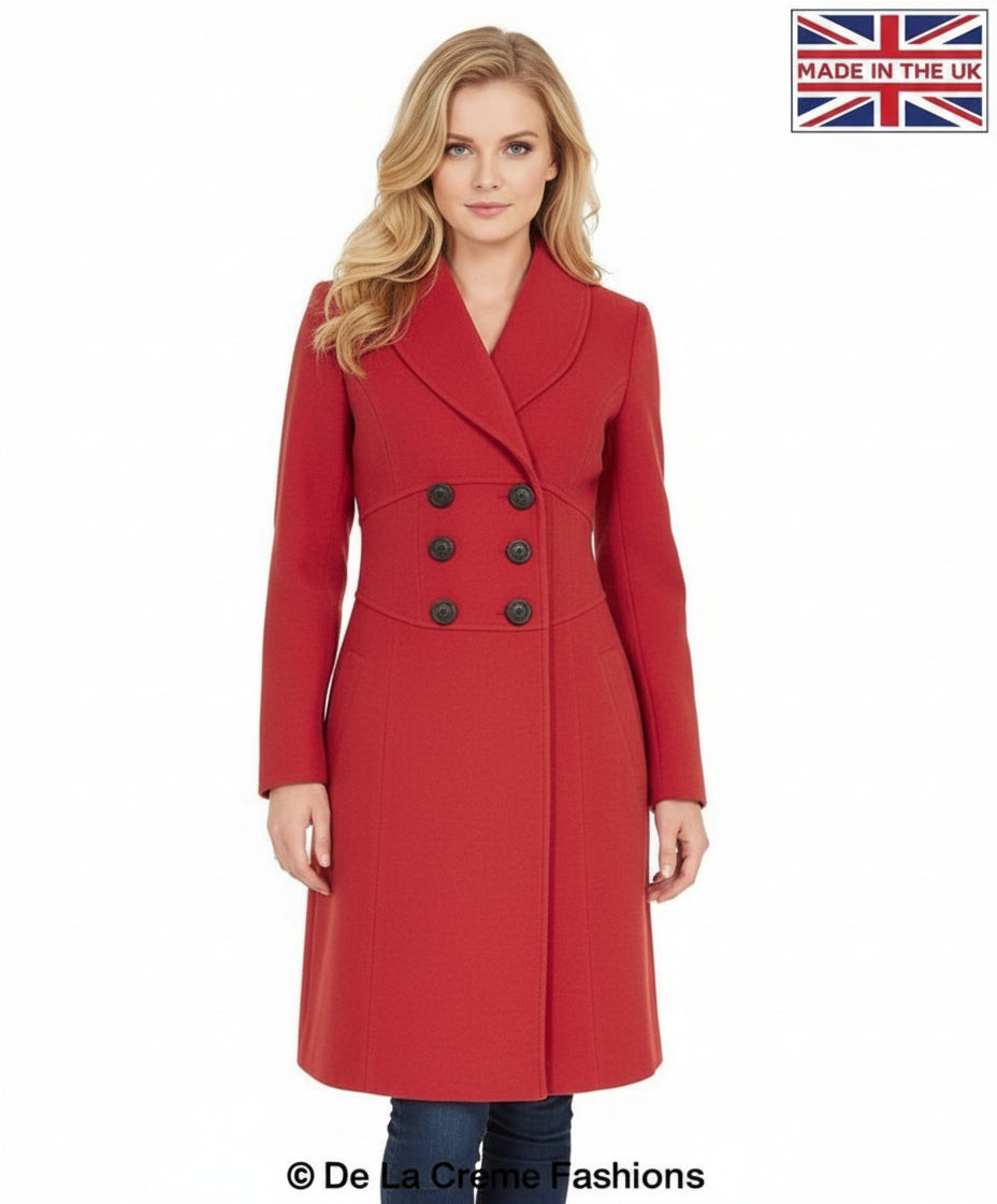 De La Creme - Womens Slim Fit Double Breasted Roll Collared Coat