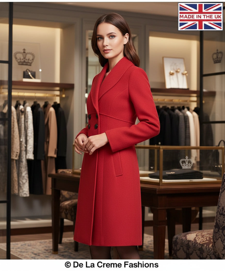 De La Creme - Womens Slim Fit Double Breasted Roll Collared Coat