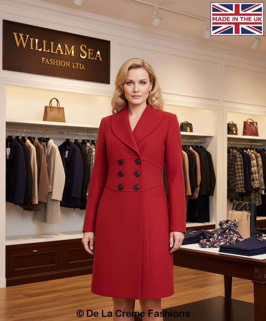 De La Creme - Womens Slim Fit Double Breasted Roll Collared Coat