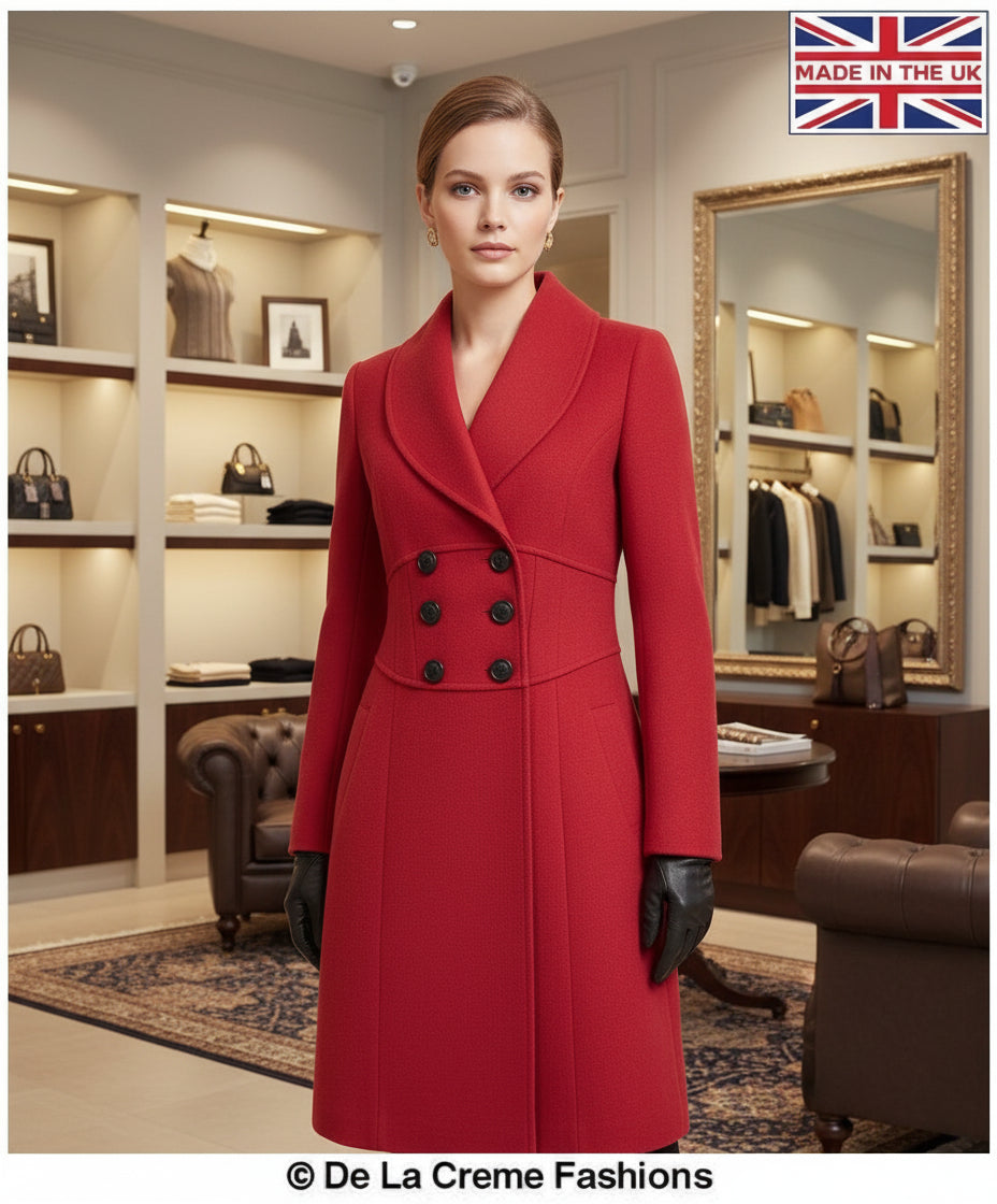 De La Creme - Womens Slim Fit Double Breasted Roll Collared Coat