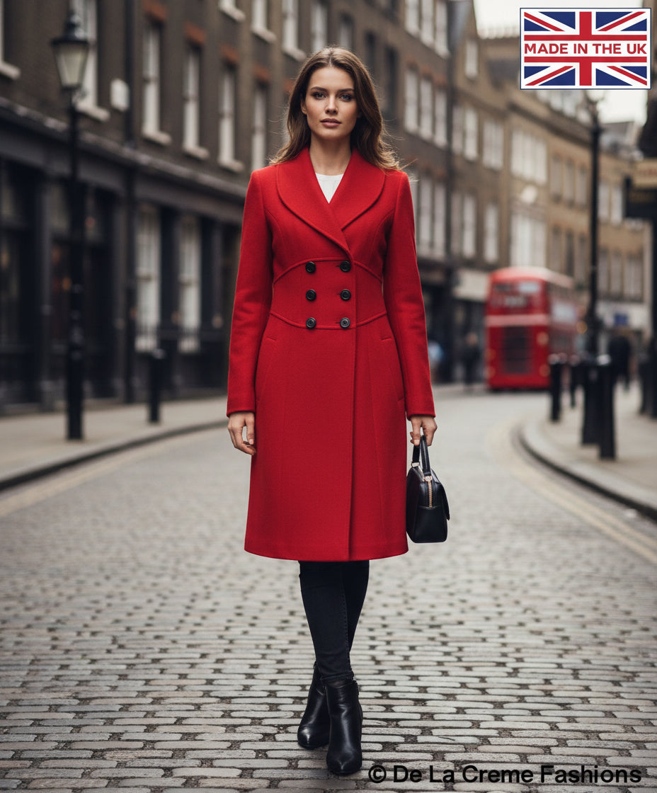 De La Creme - Womens Slim Fit Double Breasted Roll Collared Coat