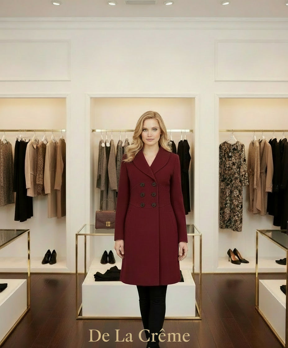 De La Creme - Womens Slim Fit Double Breasted Roll Collared Coat