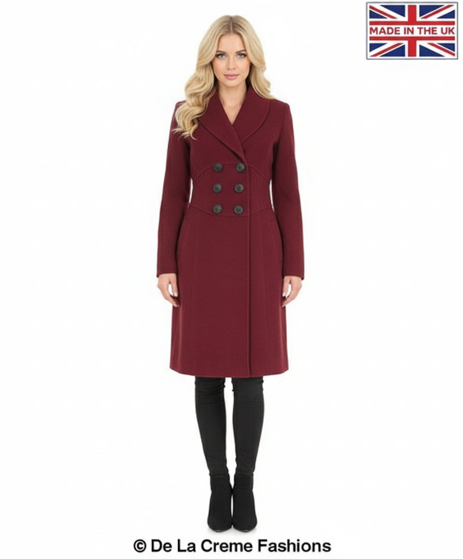 De La Creme - Womens Slim Fit Double Breasted Roll Collared Coat