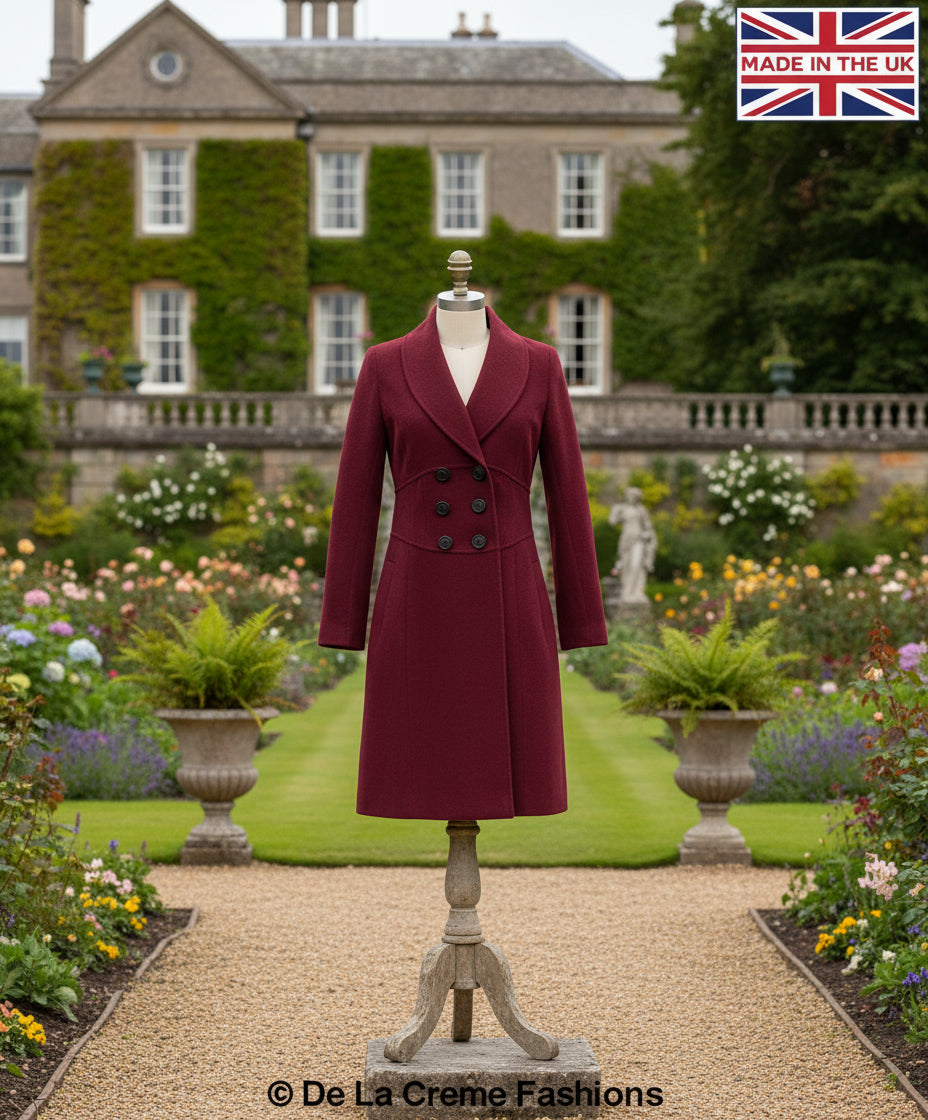 De La Creme - Womens Slim Fit Double Breasted Roll Collared Coat