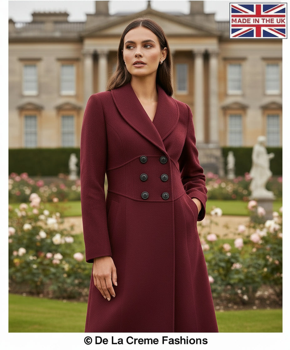 De La Creme - Womens Slim Fit Double Breasted Roll Collared Coat