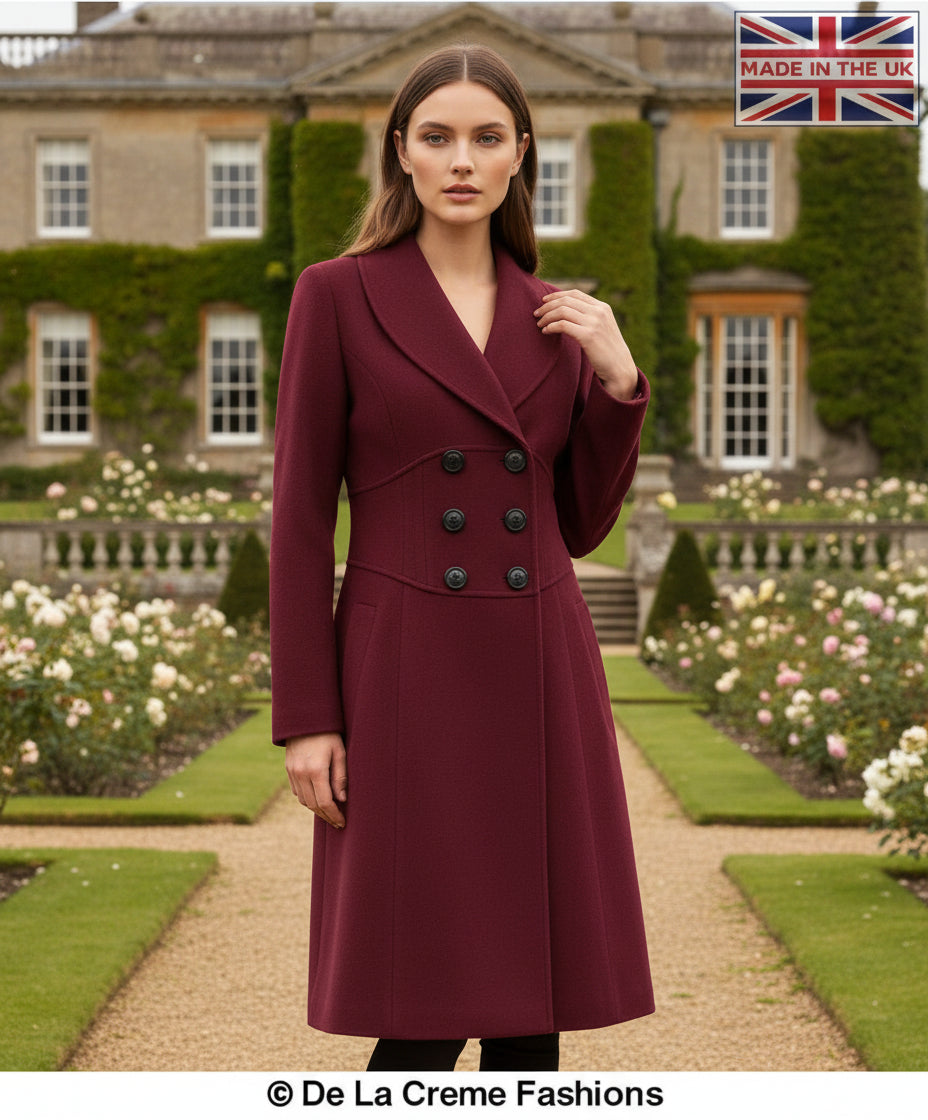 De La Creme - Womens Slim Fit Double Breasted Roll Collared Coat