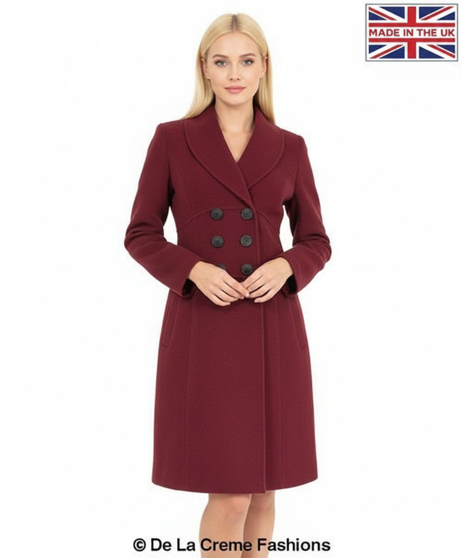De La Creme - Womens Slim Fit Double Breasted Roll Collared Coat